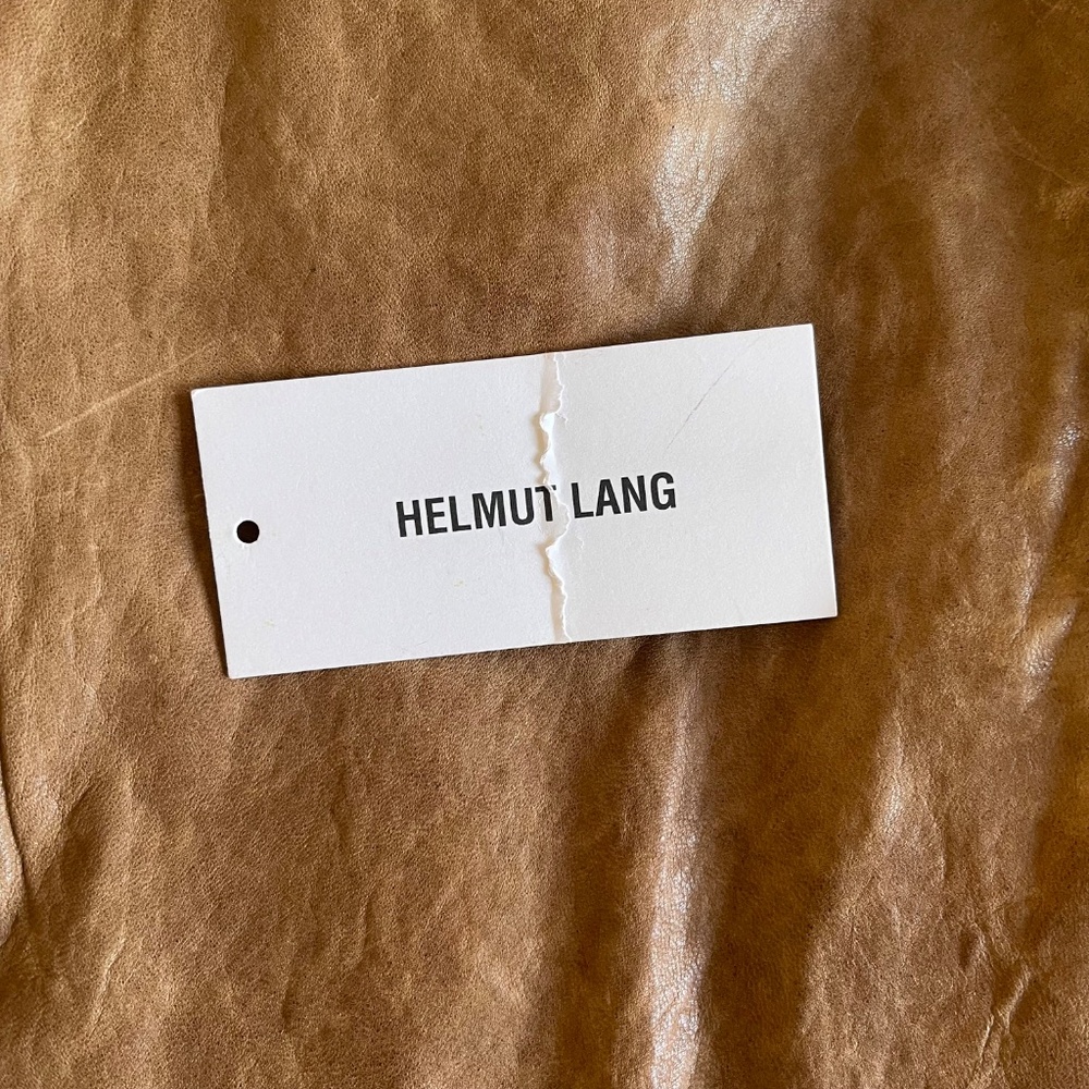 HELMUT LANG Leather Asymmetrical Beige Jacket Size Small - Picture 10 of 12